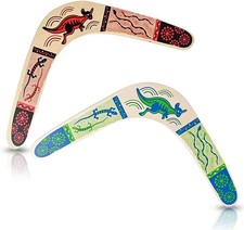 Traditional Aboriginal Wooden Boomerangs Set of 2- Red & Blue NEW Ships FREE US picture