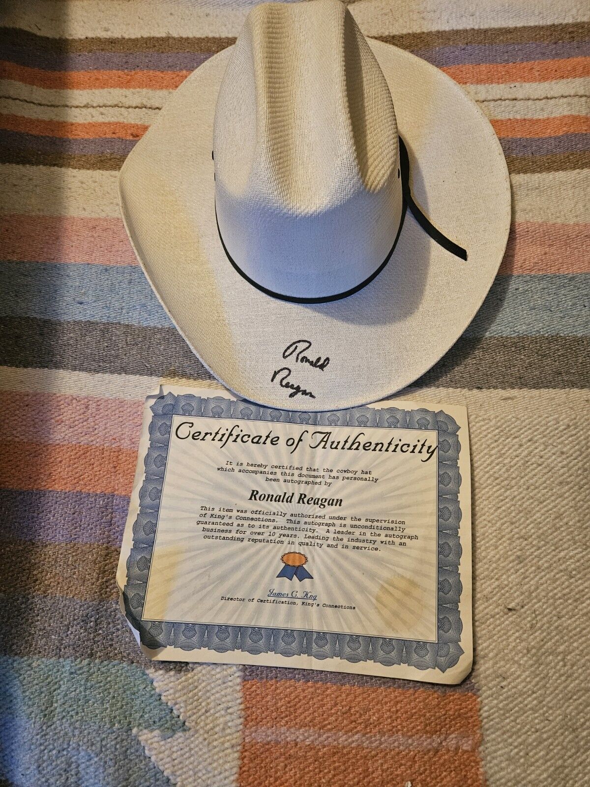 Ronald Reagan Autographed Warrior West Cowboy hat With COA 