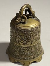 Vintage Brass Bronze Chinese Asian Dragon Serpent & Foral 5” Temple Gong Bell picture