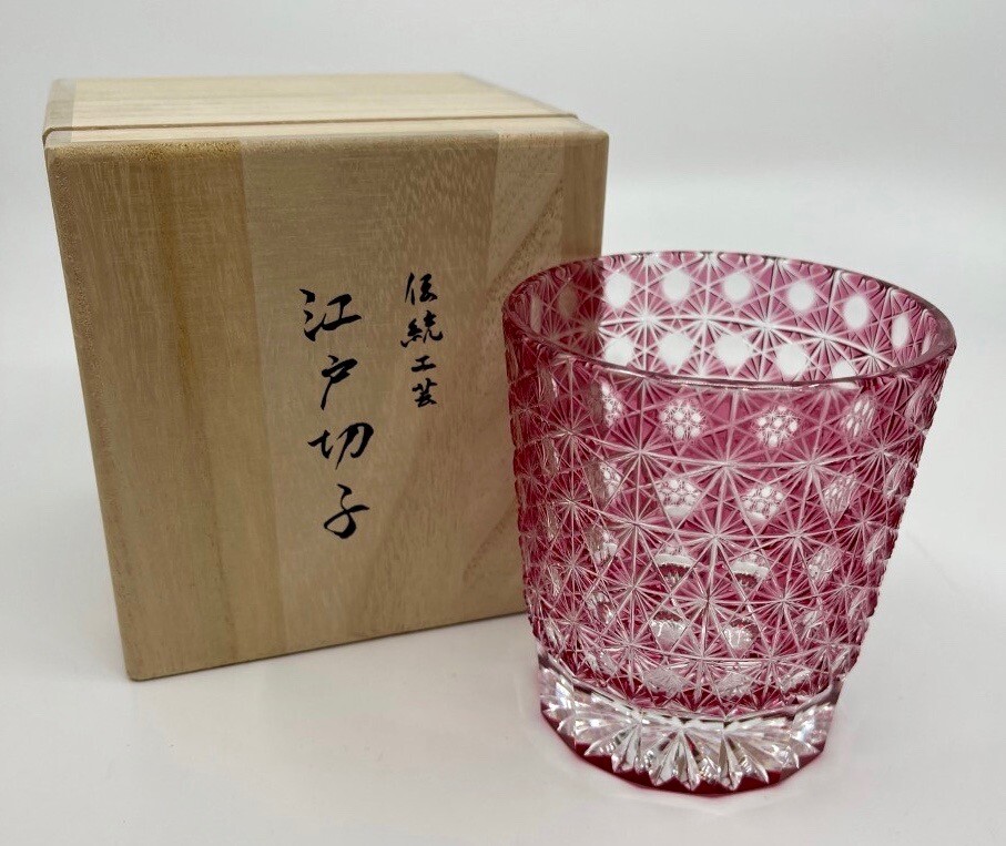 Yamada Glass Works Edo Kiriko Cut Crystal Glass Craft Japan Pink - NEW ...
