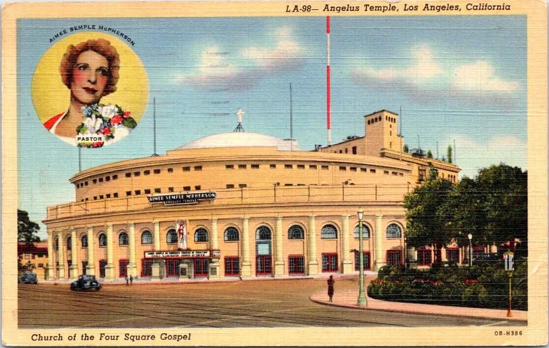 1944 Angelus Temple, LOS ANGELES, California Linen Postcard - Curt Teich