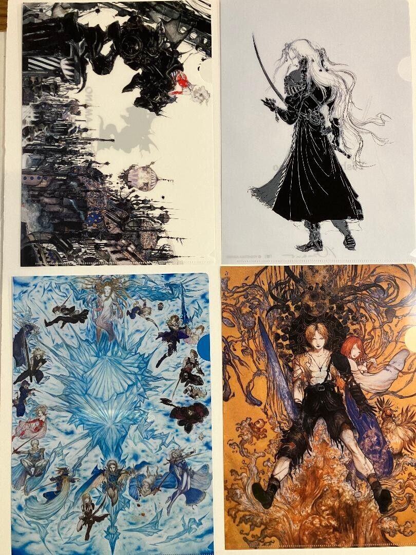 Set of 4 Yoshitaka Amano Final Fantasy Art Exhibit Clear Files US Seller