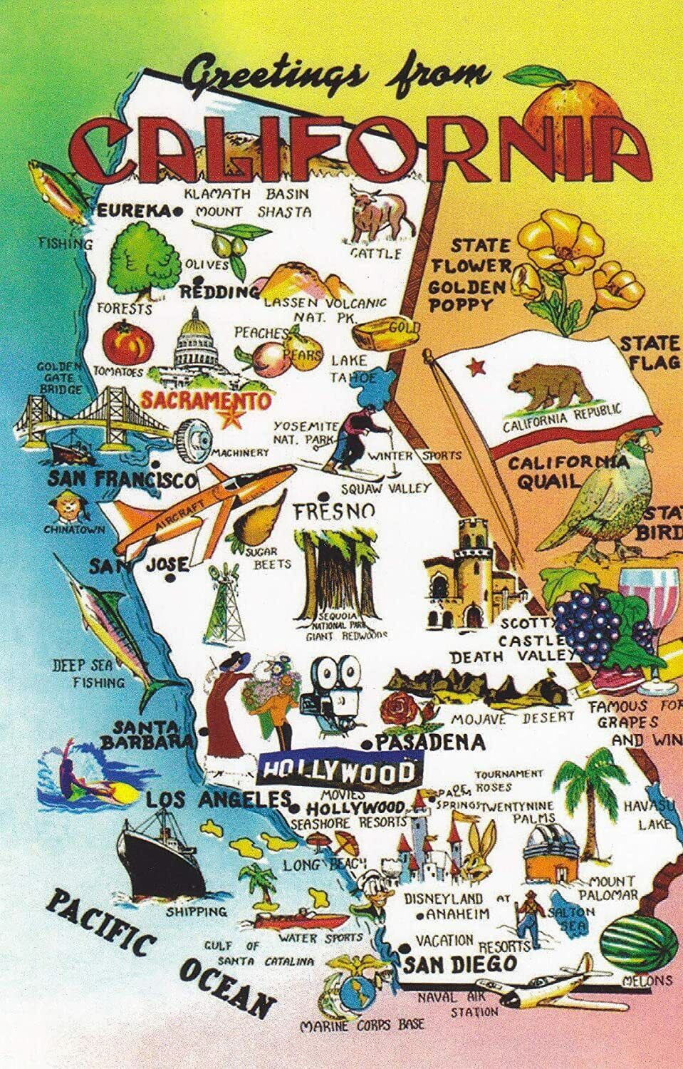 GREETINGS FROM CALIFORNIA MAP, SKDG-03  One 1 Card 090  WELCOME
