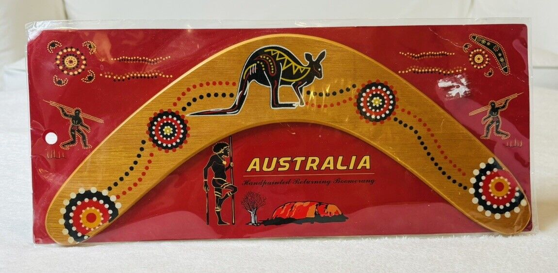 Australia Handpainted Returning Boomerang Kangaroo Red Tribal Markings Imported