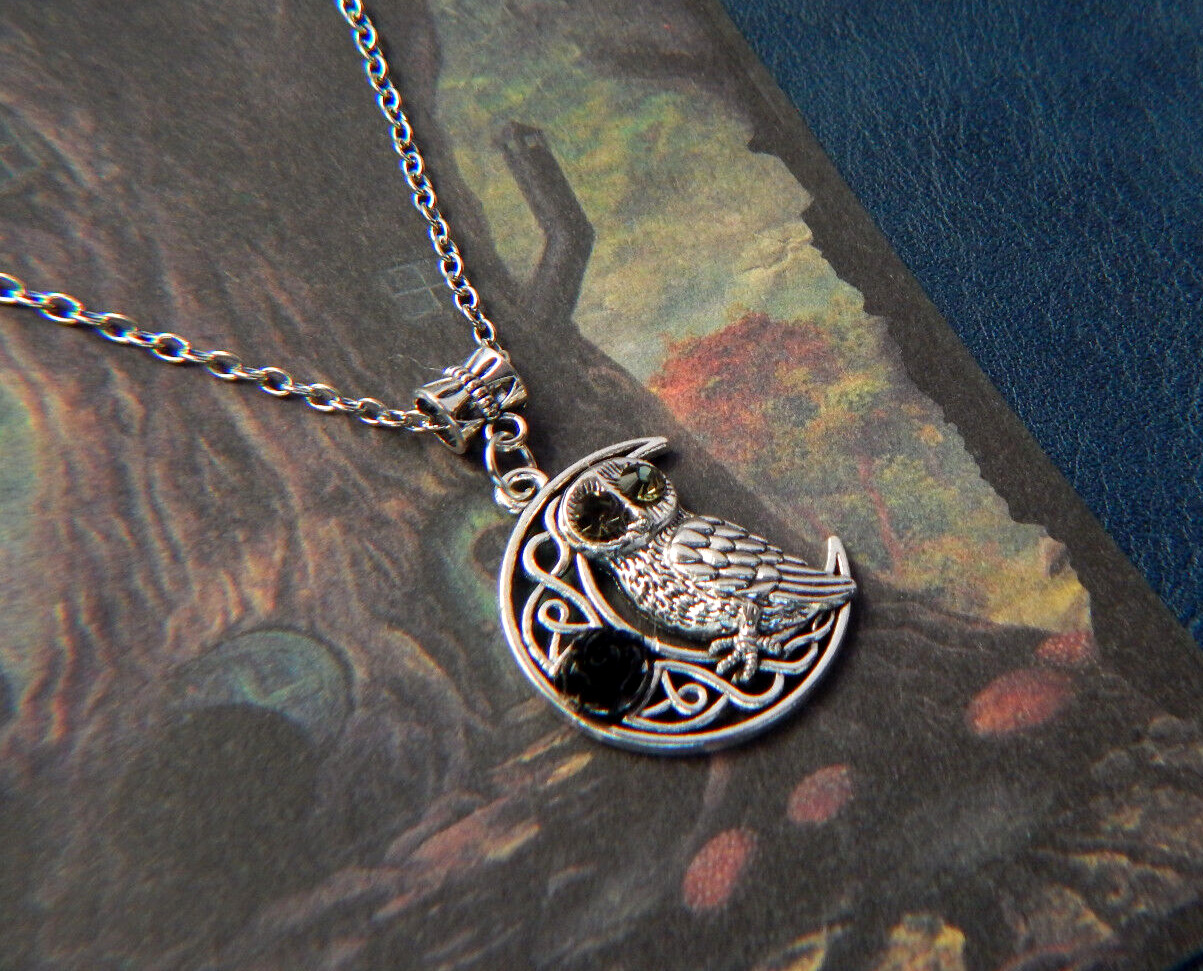 Celtic Owl Moon Necklace Silver Pendant Jewelry Handmade Women Fashion Chain