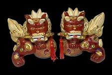 Vintage Japan Shi Shi Kutani Temple Foo Dogs Moriage Satsuma Porcelain Feng Shui picture