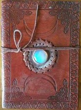 Leather Celtic Triple Moon Book of Shadows with Moonstone Center picture