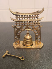 Vintage Solid Brass Gong Bell Prayer Pagoda Temple Decor Asian Oriental w/strike picture