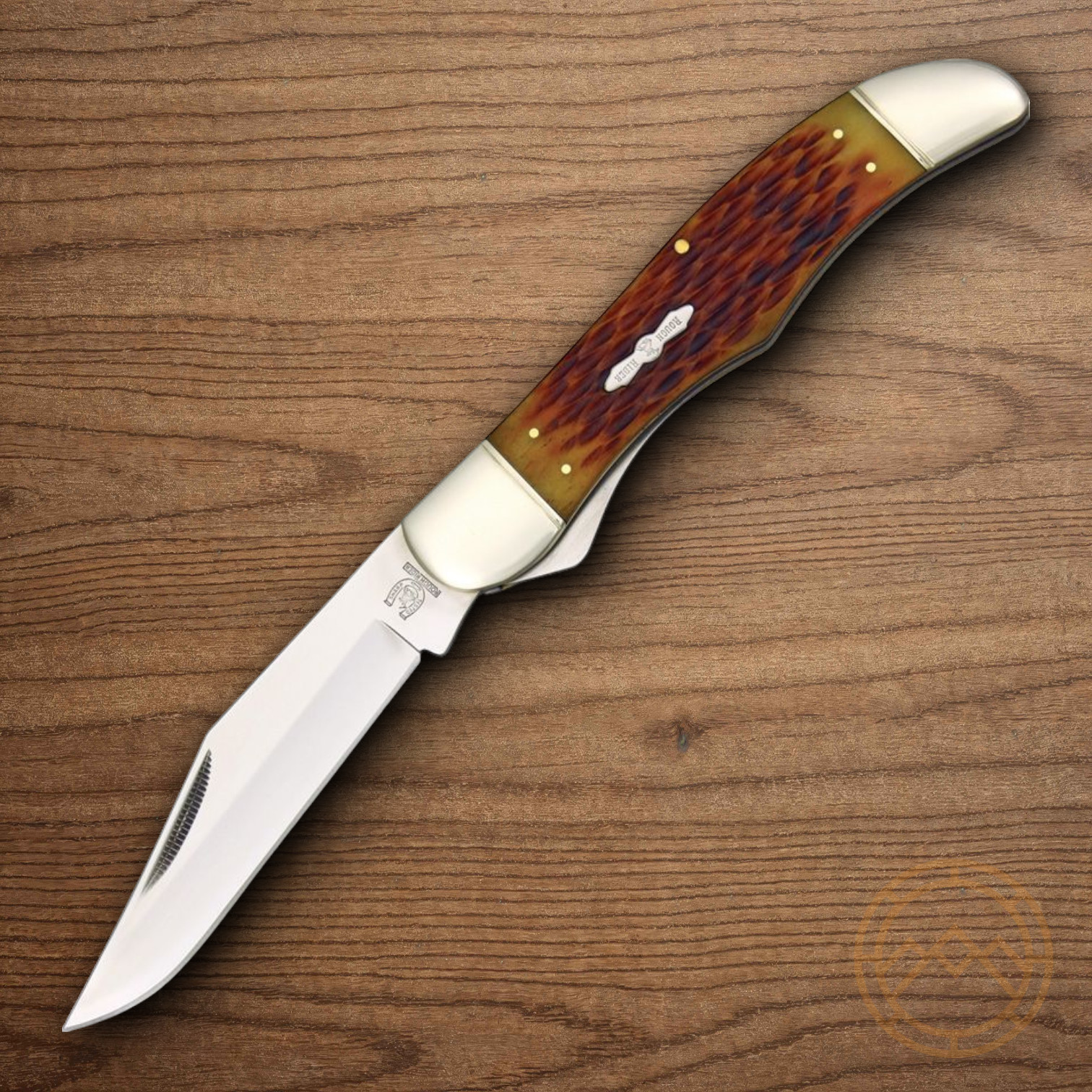 Rough Ryder Hunter Folding Knife Stainless Steel Blade Amber Jigged Bone Handle Rough Ryder Hunter Folding Knife Stainless Steel Blade Amber Jigged Bone Handle