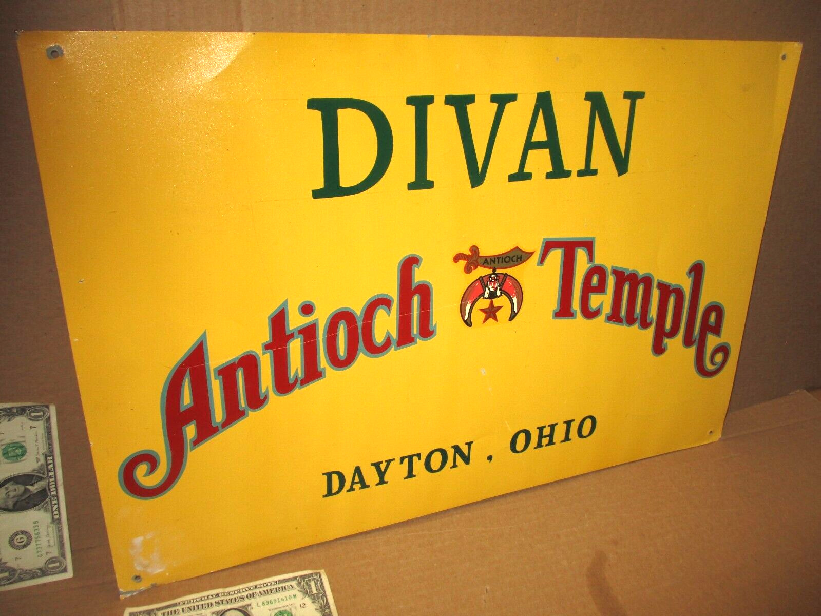 DAYTON OHIO - Antioch Temple - PARADE CAR SIGN 24X16 - Past Potentates- ORIGINAL