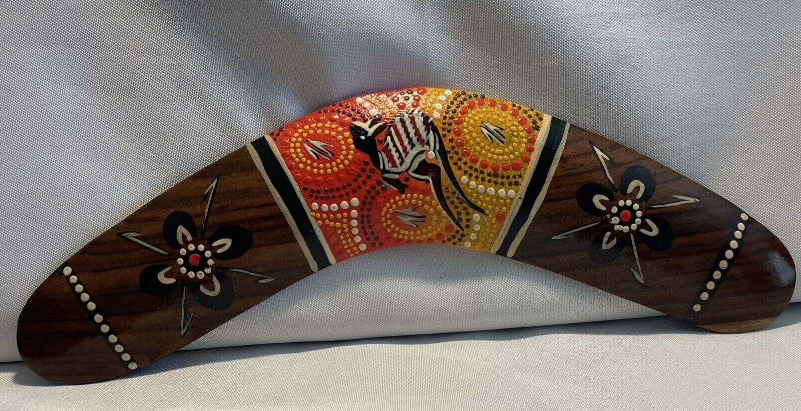 Unique Boomerang Hand Painted Wooden Australia Kangaroo Flowers - Home Decor