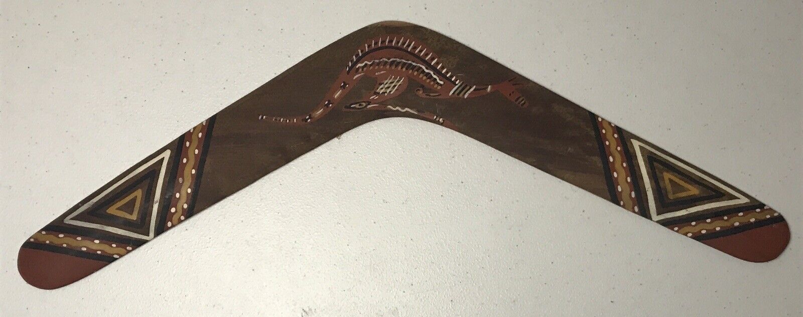 Vintage 20” Australian Aboriginal-Made Boomerang with Kangaroo Motif