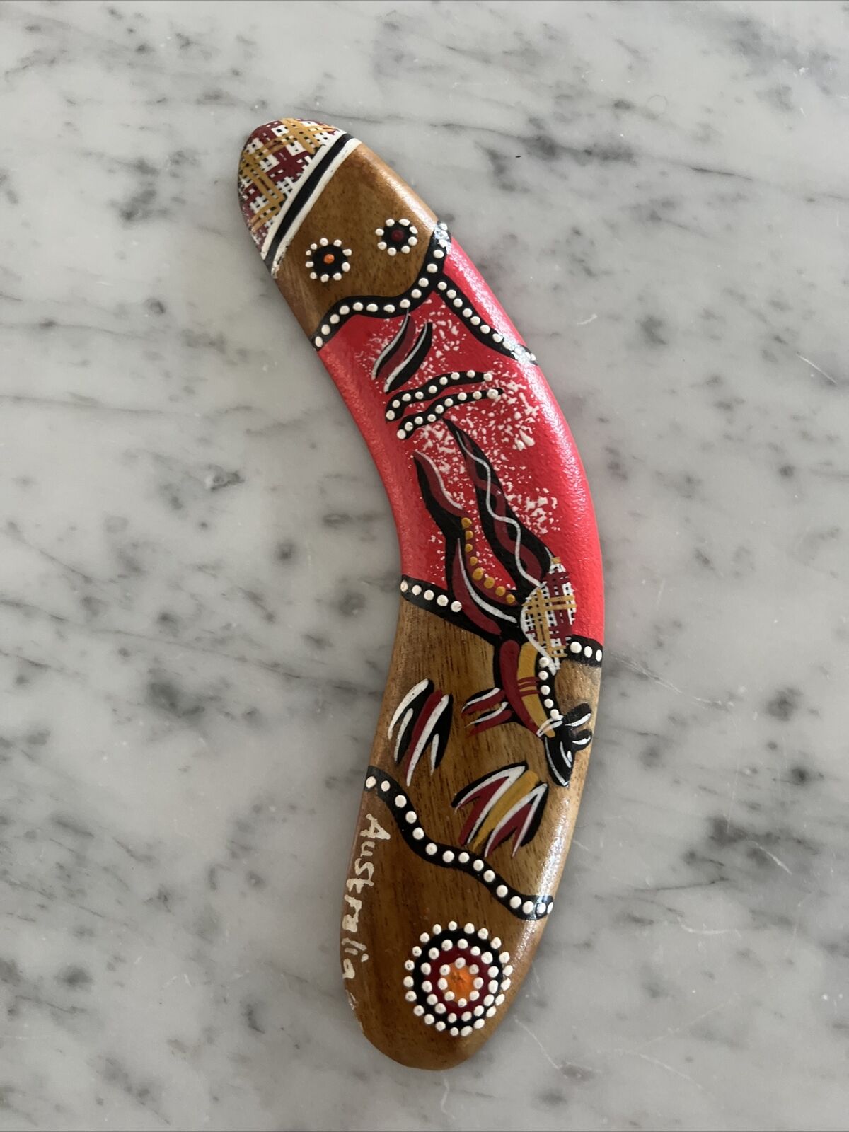 Hand Crafted Hand Painted Australian Aboriginal Design Wood Throwing Boomerang