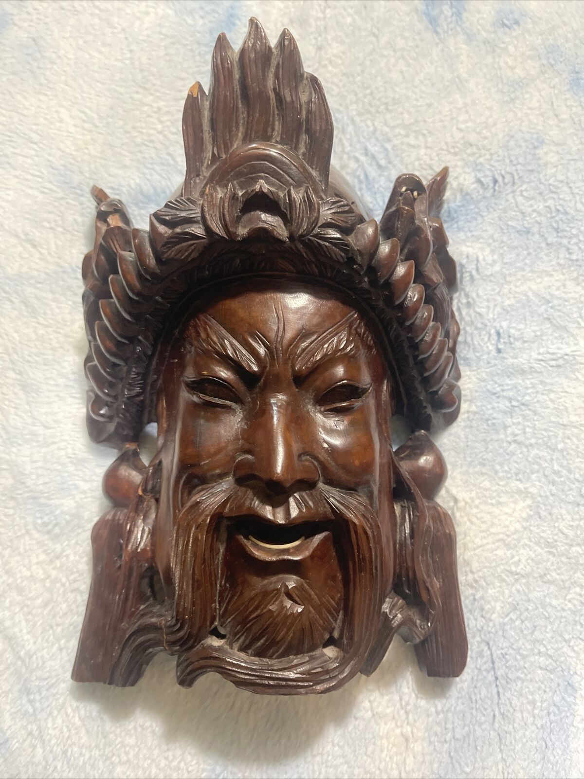 Vintage Chinese Wood Carved Emperor  / Warrior Mask Dragon