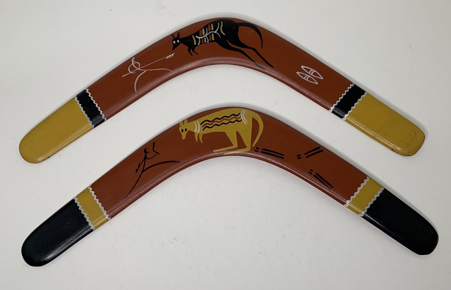 Set of 2 Vtg Bill Onus Aboriginal Boomerangs Australian Artist Signed Kangaroo Set of 2 Vtg Bill Onus Aboriginal Boomerangs Australian Artist Signed Kangaroo