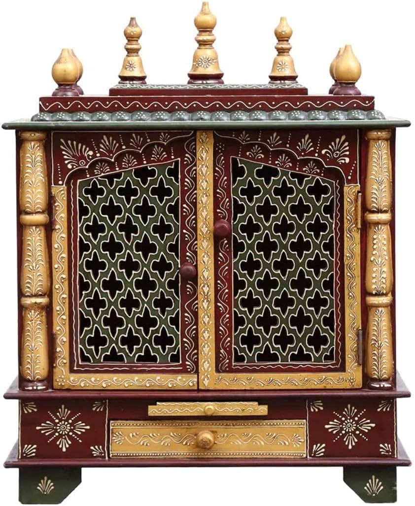 New Indian Wooden Temple Puja Mandir Pooja Stand for Home and Office Wall Mandir New Indian Wooden Temple Puja Mandir Pooja Stand for Home and Office Wall Mandir