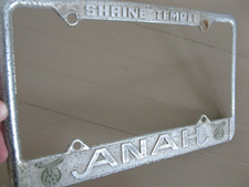Vintage SHRINE TEMPLE Masonry Shriners License Plate Holder Frame Metal picture