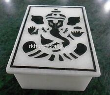 Temple Accessories Box Lord Ganesha Pattern Inlay Work White Marble Jewelry Box picture