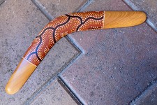 Australian Aboriginal BOOMERANG Hand Painted Brigalow Timber Wood 18 1/2” picture