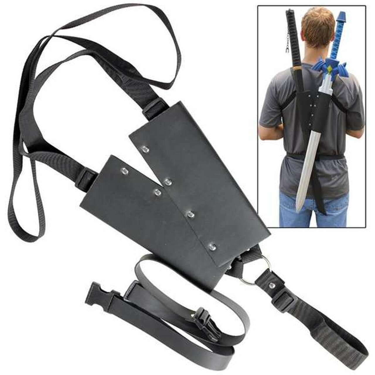 Universal Lightening Warrior Double Sword Back Strap Sheath | Dual Wielding Bald Universal Lightening Warrior Double Sword Back Strap Sheath | Dual Wielding Bald