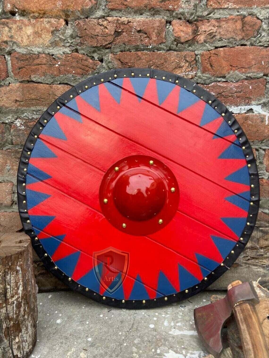 Medieval Battle Warrior Shield Valhala Wooden Round Shield Larp