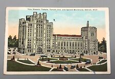 Antique 1924 Souvenir Postcard New Masonic Temple Second Boulevard Detroit Mich picture
