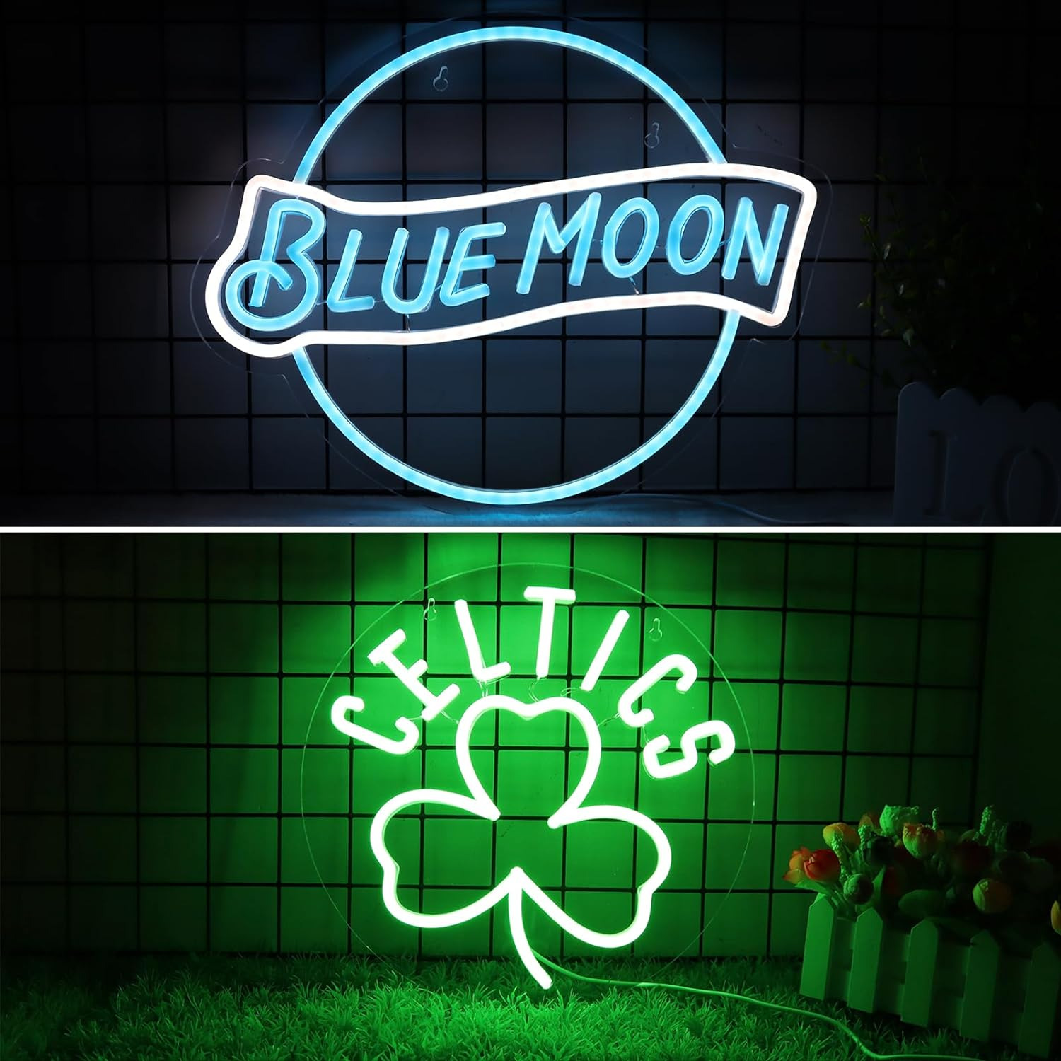 2 Pack Neon Signs 11.8*11.8in Basketball (Celtics) + Beer 16.1*9.5in (Blue Moon)