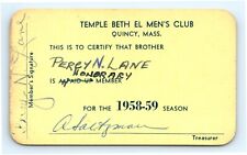 1958 - 1959 Temple Beth El Men's Club Membership Card picture
