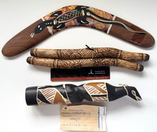 VTG AUSTRALIAN BOOMERANG CLAP STICKS WAYIN BIRD CULTURAL ART NEVER USED picture
