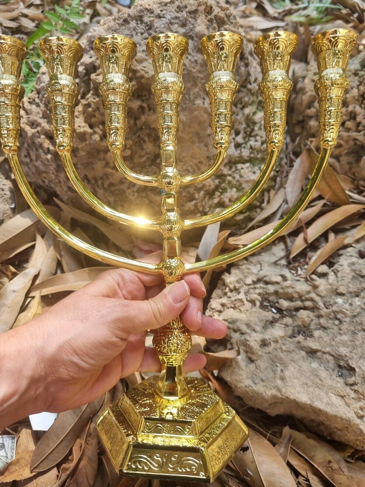 Menorah Jerusalem Temple 11 Inch Height 29 Cm 7 Branches Brass XL 
