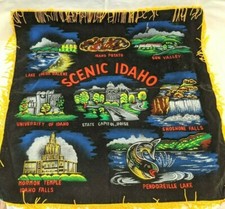 Idaho Pillow Cover Black Velvet Gold Fringe Wall Art Boise Mormon Temple Vtg EUC picture