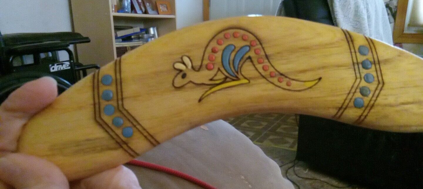 Hand Made Boomerang Aboriginal Hand Painted Brigalow Wood Australia 