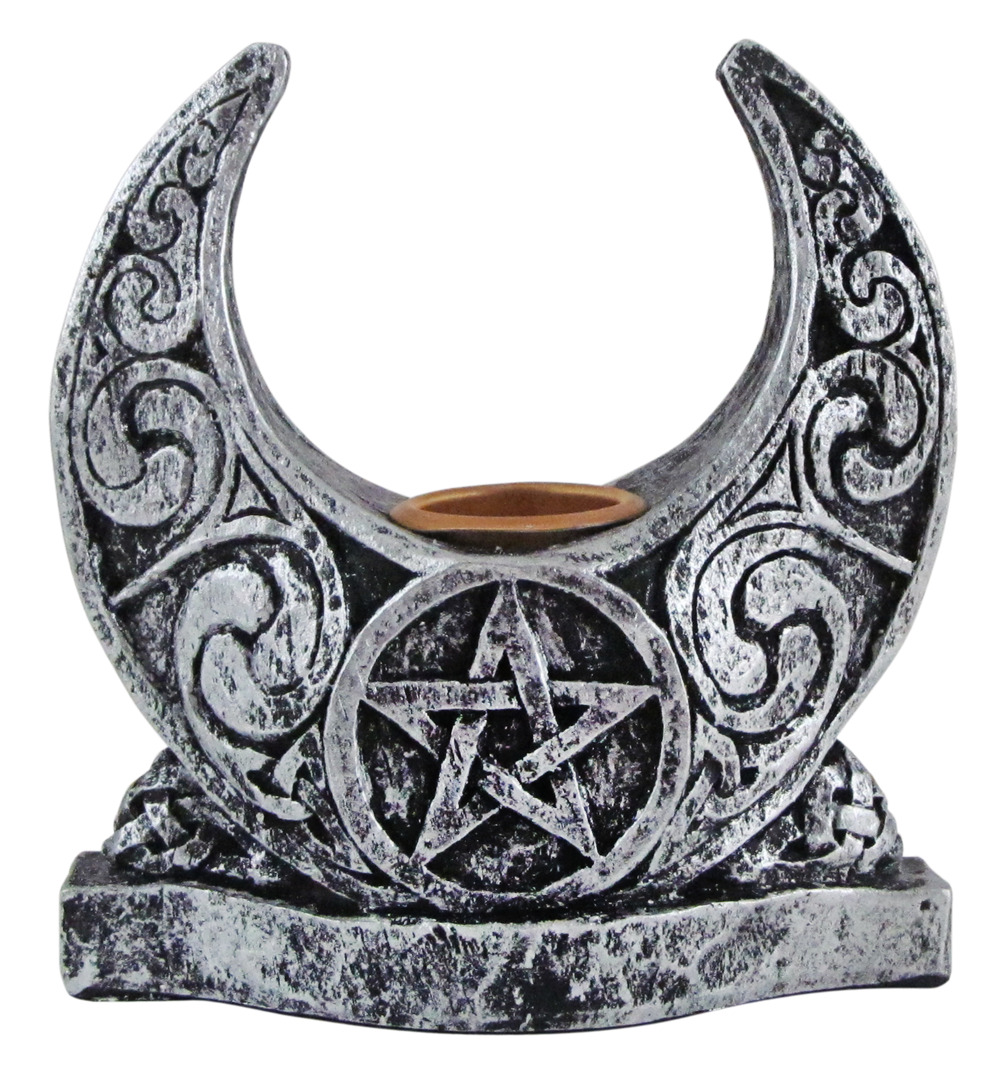 Celtic Knot Moon Pentacle Taper Candle Holder Dryad Design Wicca - Silver Finish