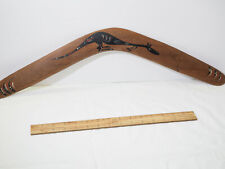 Boomerang  Australia Aboriginal Signed Design Hand Painted Black Wattle wood 23
