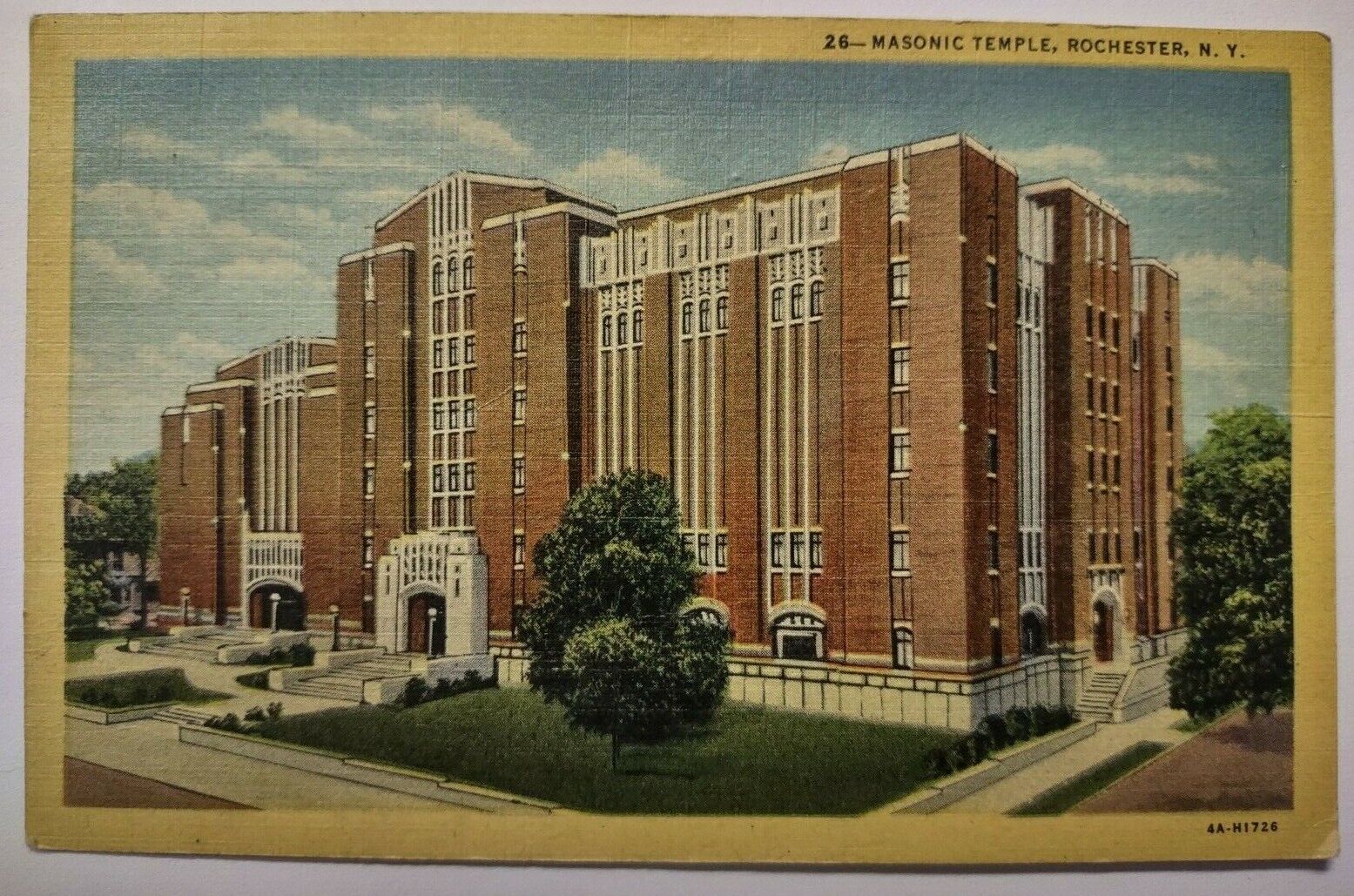 Masonic Temple Rochester New York Linen Postcard Canandaigua Cancel 1953 NY