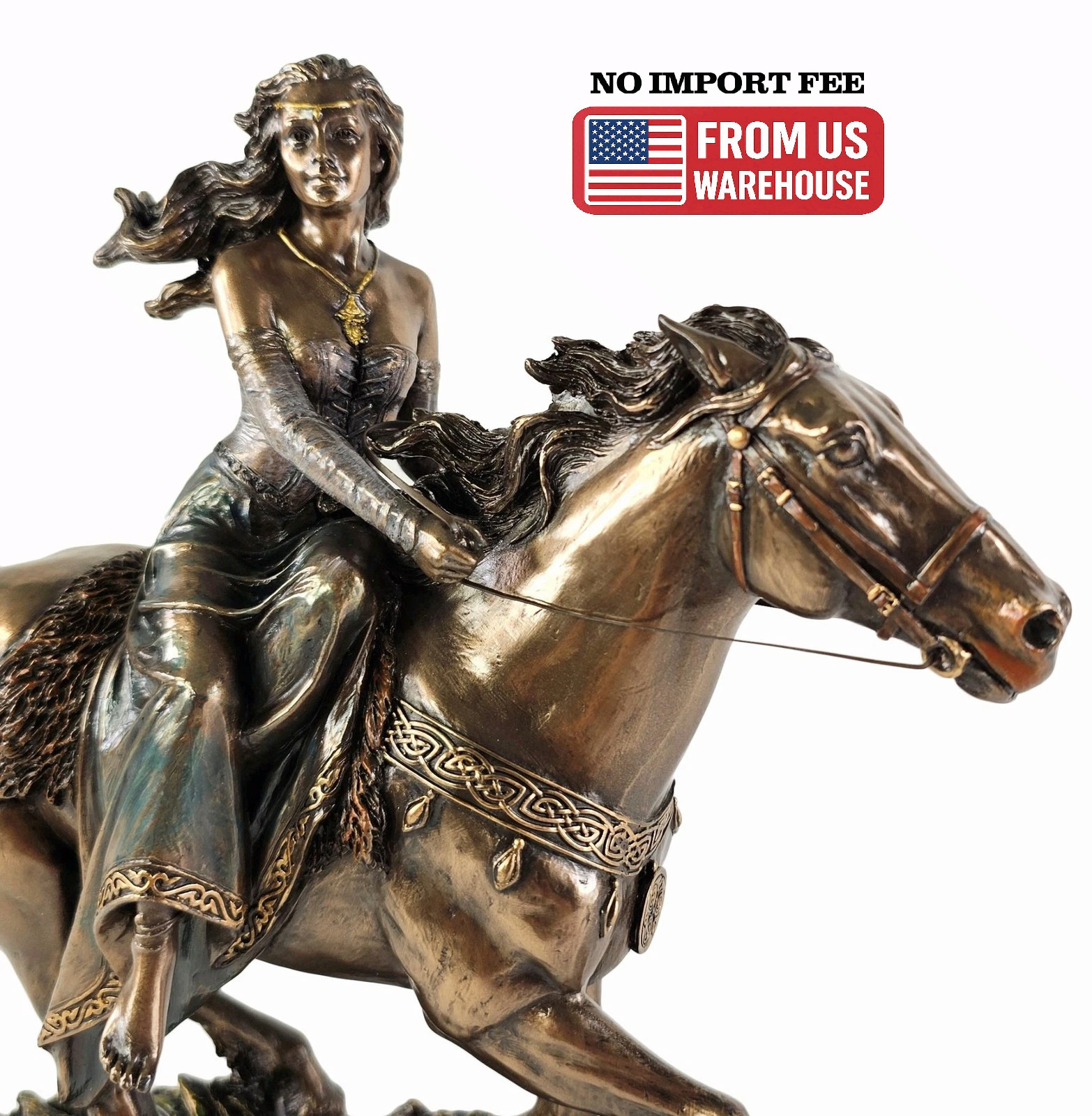 10 3/4 Rhiannon Celtic Moon Goddess of Fertility on Horse Statue Bronze Finish N 10 3/4 Rhiannon Celtic Moon Goddess of Fertility on Horse Statue Bronze Finish N